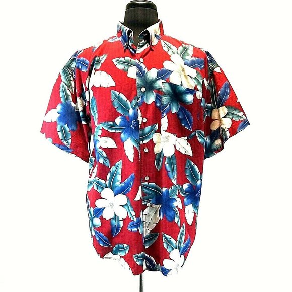 Chaps Other - Chaps Casual Short Sleeve Shirt Mens Large Hawaiian Vacation Camp Red Relaxed